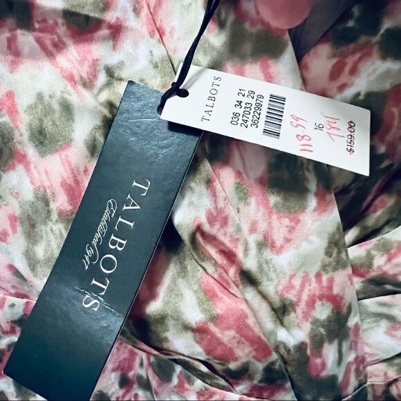 Talbots pink green white sleeveless cross bodice retro style midi dress 16 - Picture 10 of 10